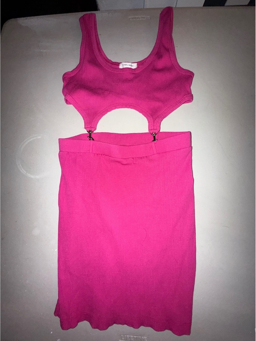 Cherry Mellow Pink Ribbed Knit Cut-Out Dress Size Large